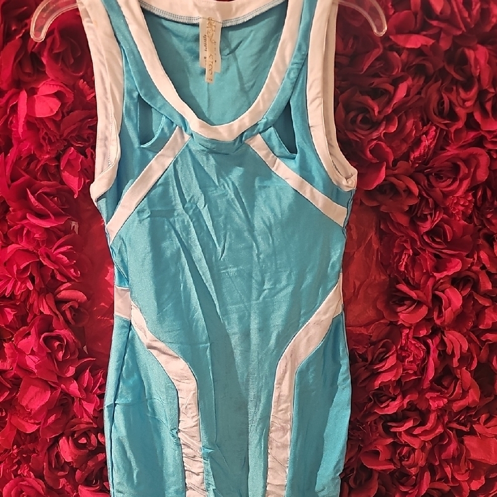 KToo New Women's Blue and White Sleeveless Cutout Dress Size Large